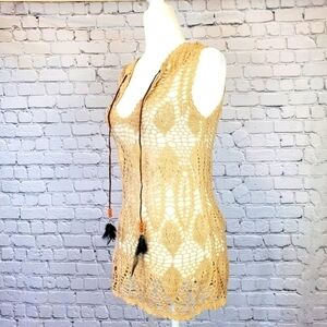 𝅺y2k Vintage WETSEAL Sleeveless Crocheted Cream Tan Cotton Tank Top Shirt Large